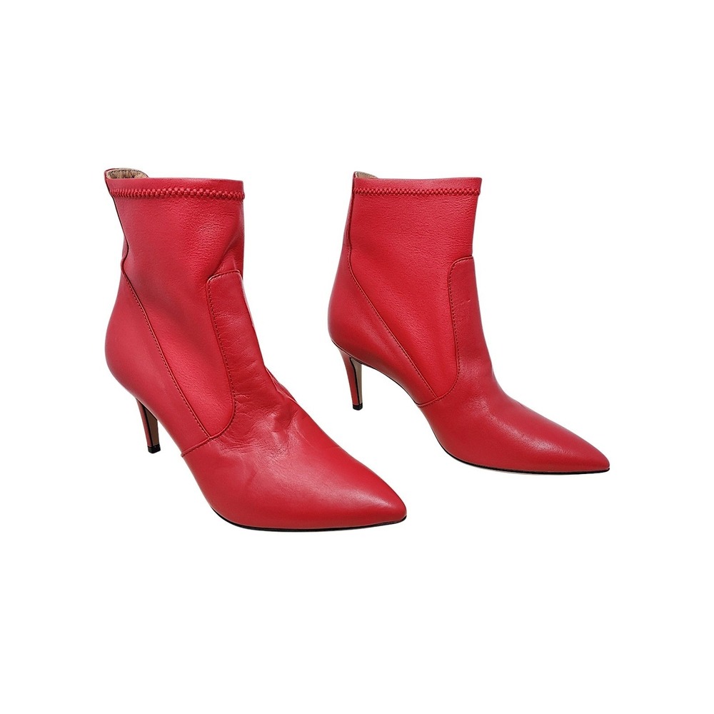 Lewit Ankle Boot 39.5 9.5 Women Abra Red Leather Sock Pointed Italy Stiletto NEW